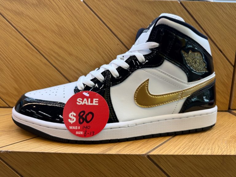 Jordan 1 Mid Patent Black White Gold at JD Sports — Florida Mall · Jun 20, 2026