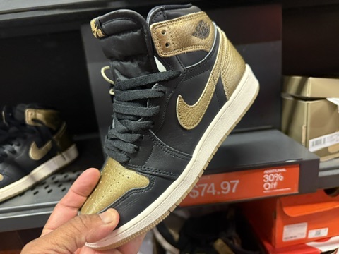 Air Jordan 1 Retro High OG Black Metallic Gold at $45
