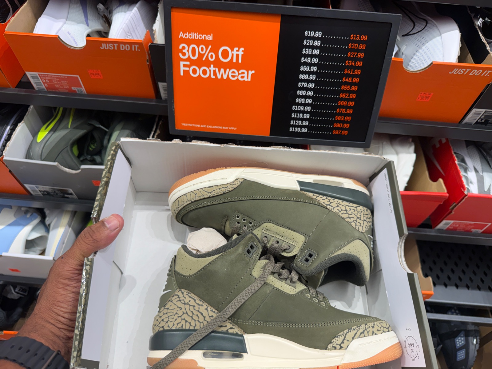 Jordan 3 Retro at Nike Factory Store — Celebration · Aug 15, 2026