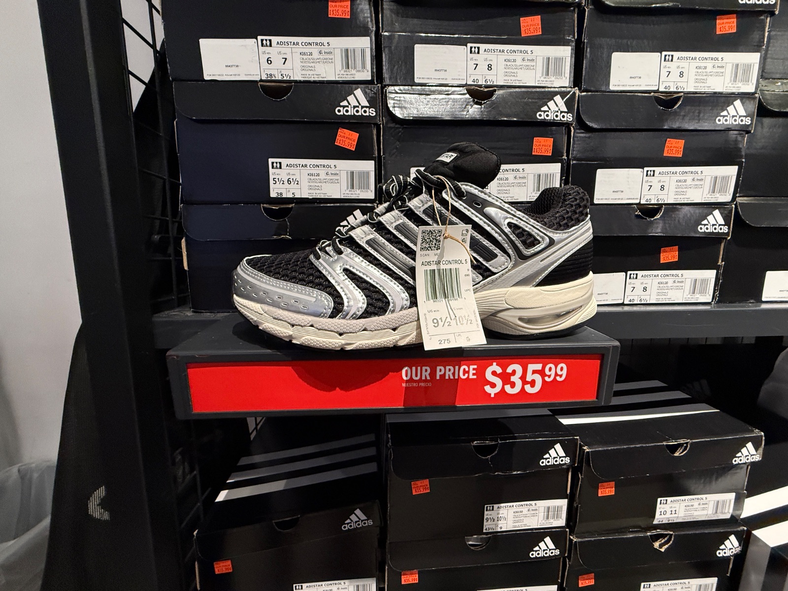 Adidas Adistar Control 5 Black Silver Drops to $35.99 at adidas — Premium Outlets International Drive