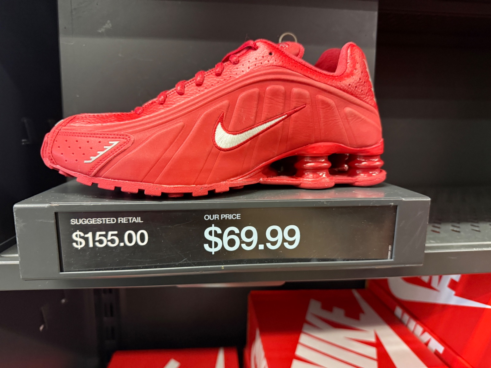 Nike Shox R4 All-Red Retro Hits Orlando Outlet for $69.99 at Nike Factory Store — Premium Outlets International Drive
