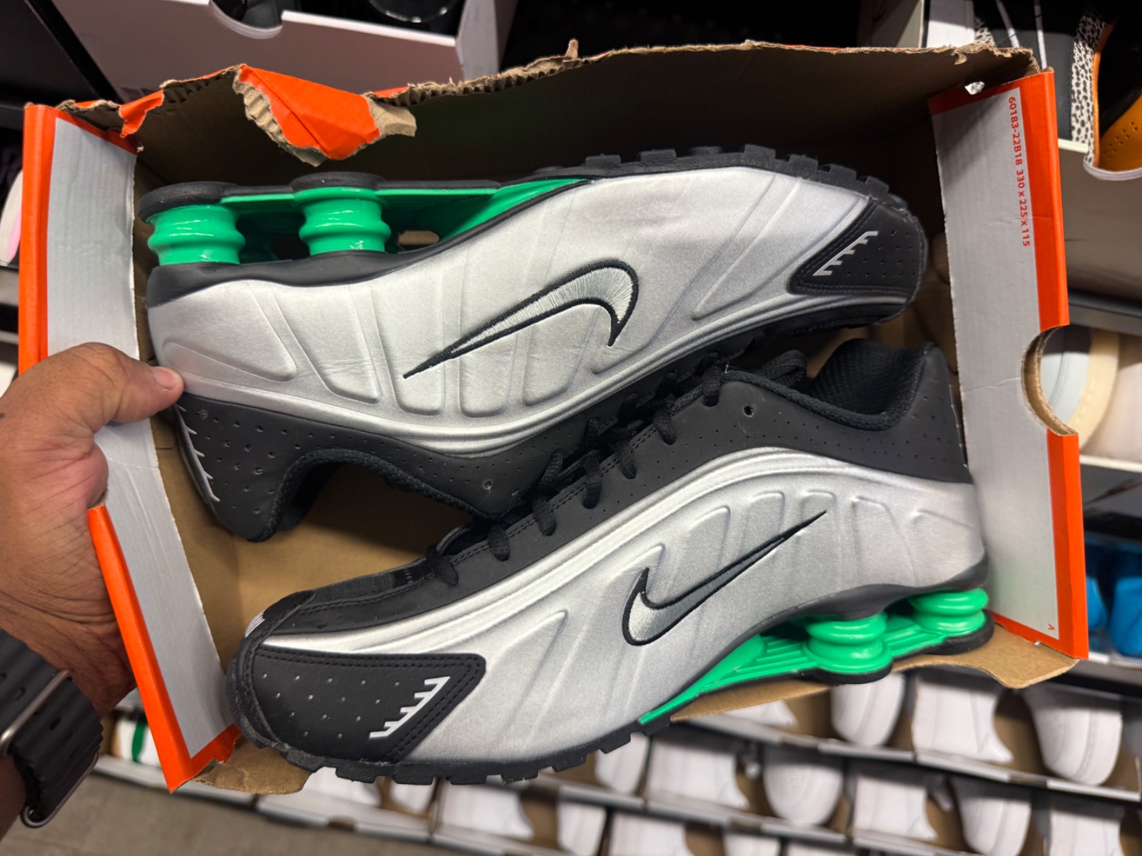 Nike Shox R4 Silver Green Drops to $69.99 at Outlet at Nike Clearance Store — Marketplace Plaza