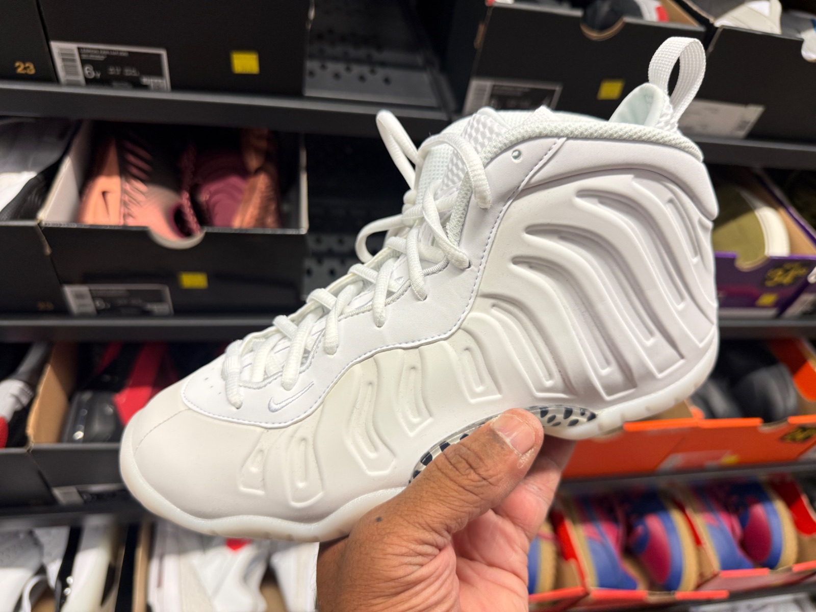 Triple White Little Posites Hit Orlando Clearance for $79.99 at Nike Clearance Store — Marketplace Plaza