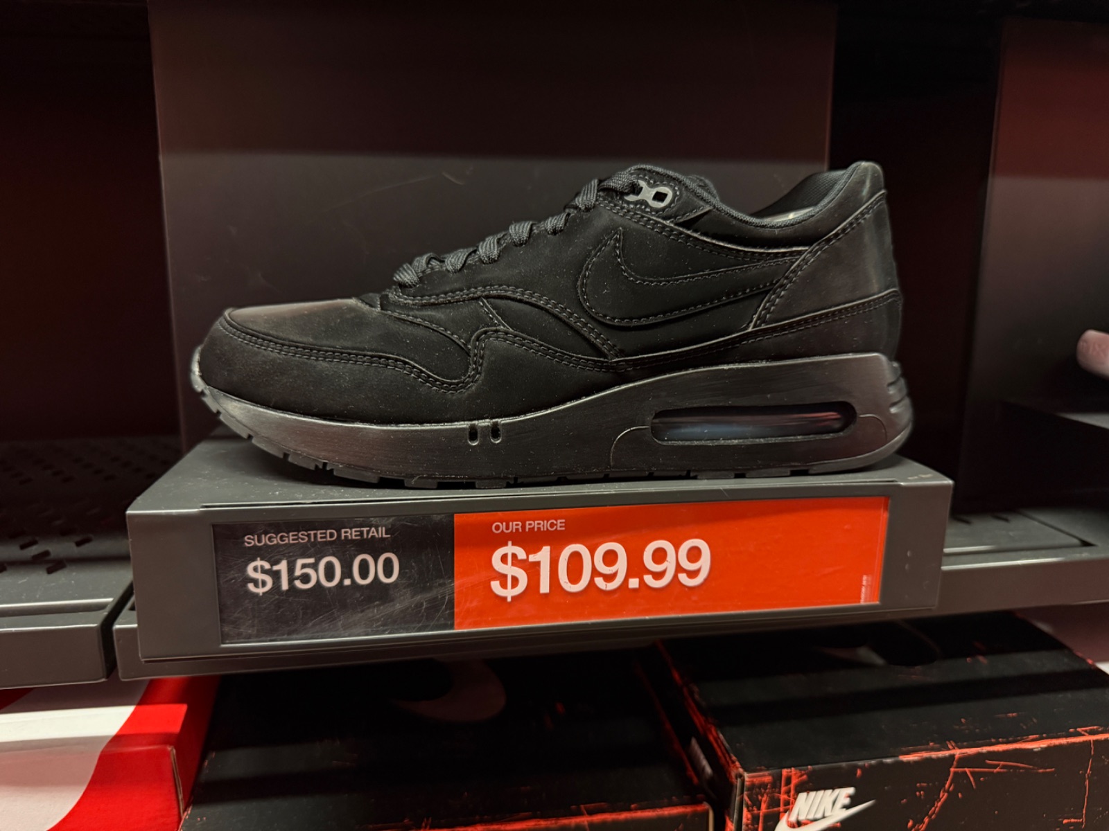 Triple Black Air Max 1 ’86 OG Hits Outlet for $109.99 at Nike Factory Store — Lake Buena Vista